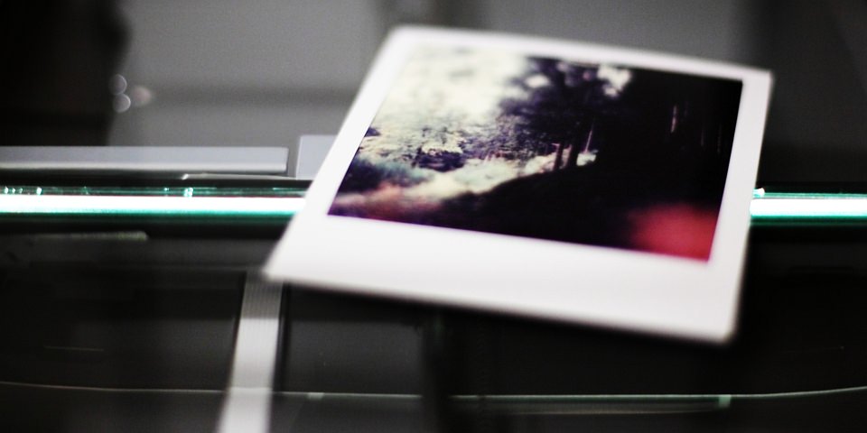 Polaroid auf einem Scanner.