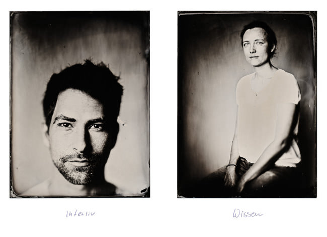 Zwei Portraits einer Frau und eines Mannes im Kollodium-Nassplatten-Verfahren.