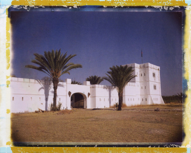Fort Namutoni, der Eingang mit Palmen.