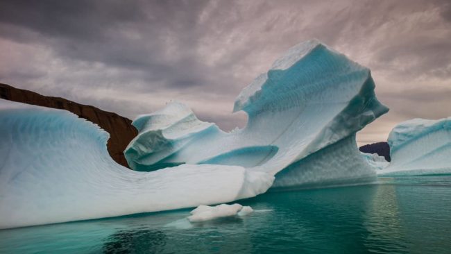 Aus dem Wasser aufragender Gletscher.